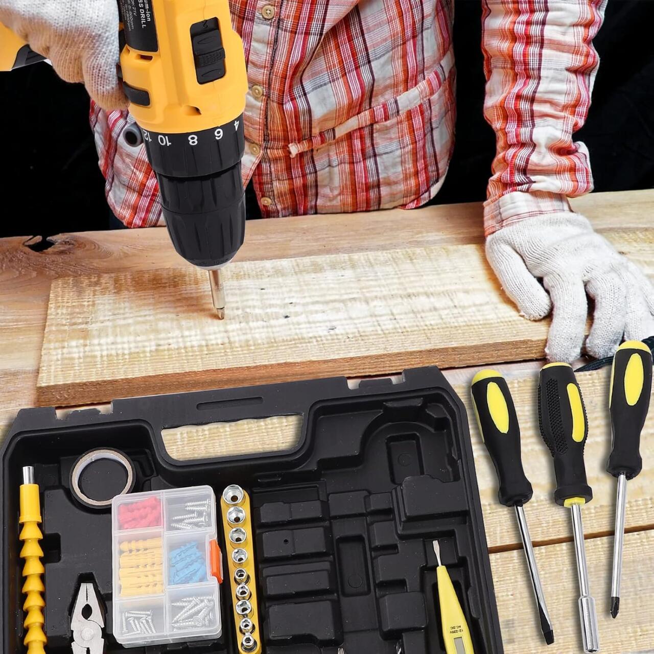 Taladro Inalámbrico 21V con 93 Piezas – Kit Completo para el Hogar 🛠️⚡